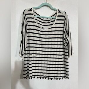 Calvin Klein, white black stripe 100% linen T-shirt  L NWOT